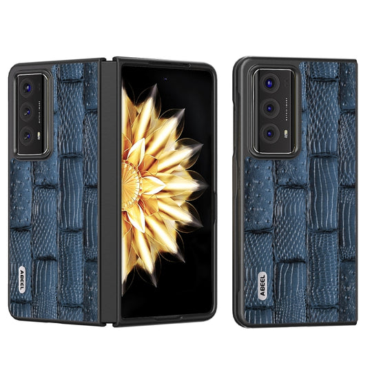 For Honor Magic V2 ABEEL Genuine Leather Mahjong Pattern Black Edge Phone Case(Blue)