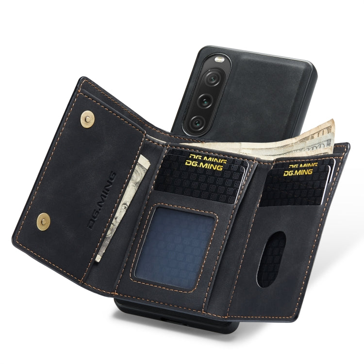 For Sony Xperia 10 V DG.MING M1 Series 3-Fold Multi Card Wallet + Magnetic Phone Case(Black) - Sony Cases by DG.MING | Online Shopping UK | buy2fix