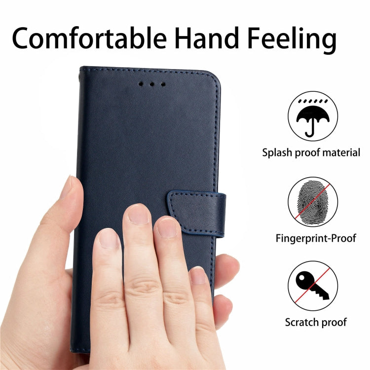 For OPPO Reno11 F 5G/F25 Pro 5G HT02 Genuine Leather Fingerprint-proof Flip Phone Case(Blue) - Reno11 F Cases by buy2fix | Online Shopping UK | buy2fix