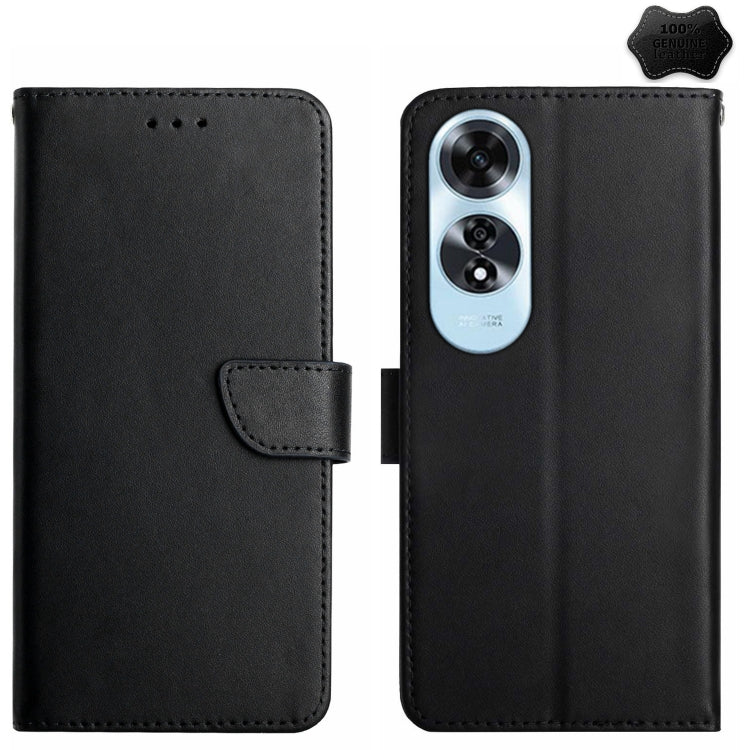 For OPPO A60 4G HT02 Genuine Leather Fingerprint-proof Flip Phone Case(Black) - OPPO Cases by buy2fix | Online Shopping UK | buy2fix