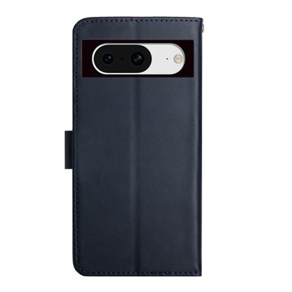 For Google Pixel 8 HT02 Genuine Leather Fingerprint-proof Flip Phone Case(Blue) - Google Cases by buy2fix | Online Shopping UK | buy2fix