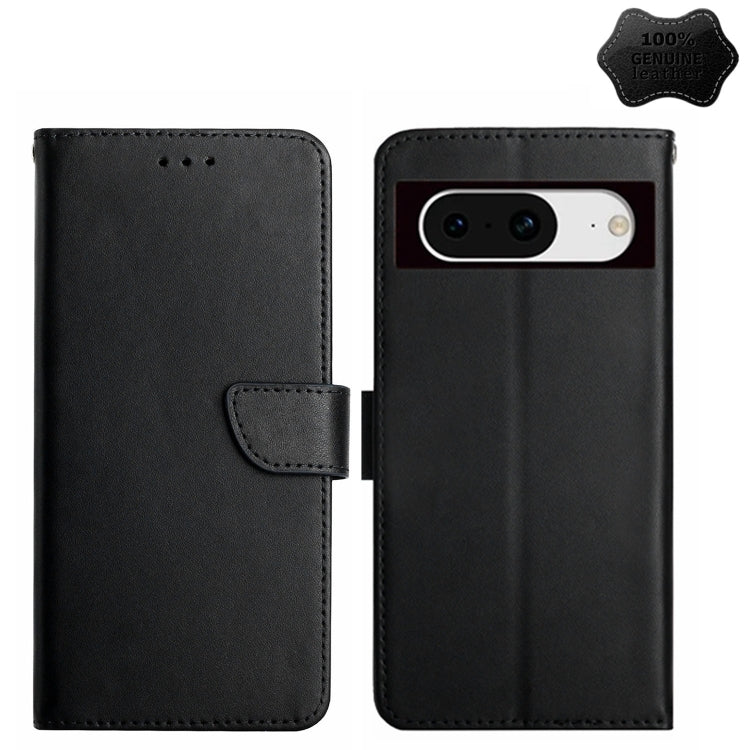 For Google Pixel 8a HT02 Genuine Leather Fingerprint-proof Flip Phone Case(Black) - Google Cases by buy2fix | Online Shopping UK | buy2fix