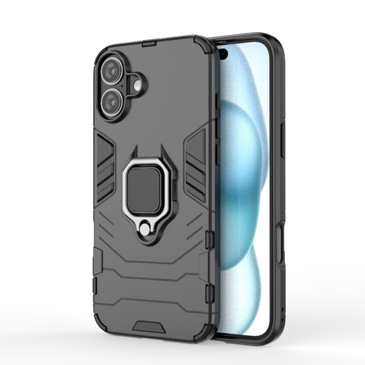 For iPhone 16 Plus Shockproof PC + TPU Holder Phone Case(Black) - iPhone 16 Plus Cases by buy2fix | Online Shopping UK | buy2fix