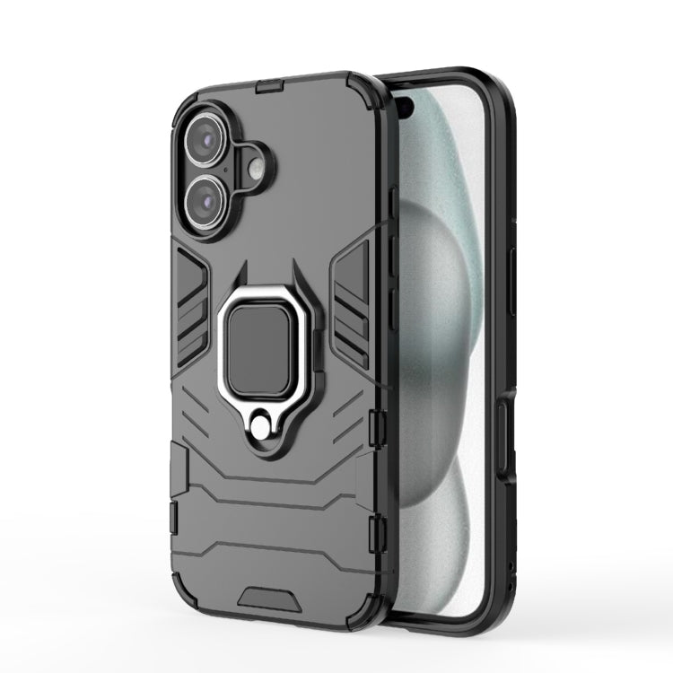 For iPhone 16 Shockproof PC + TPU Holder Phone Case(Black) - iPhone 16 Cases by buy2fix | Online Shopping UK | buy2fix