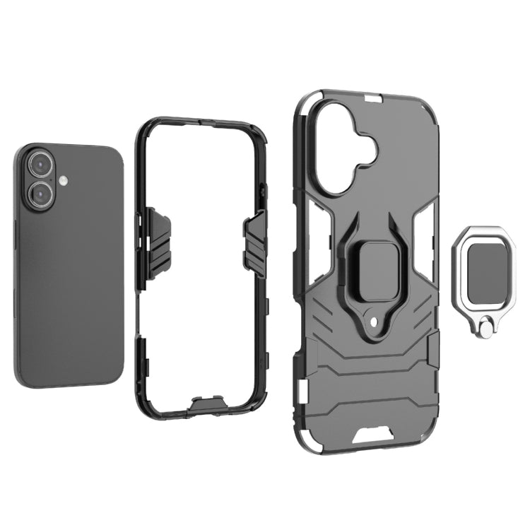 For iPhone 16 Shockproof PC + TPU Holder Phone Case(Navy Blue) - iPhone 16 Cases by buy2fix | Online Shopping UK | buy2fix