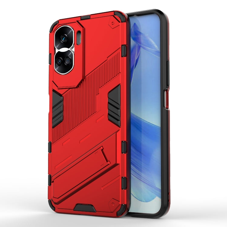 For Honor 90 Lite 5G Global Punk Armor 2 in 1 PC + TPU Phone Case with Holder(Red) - Honor Cases by buy2fix | Online Shopping UK | buy2fix