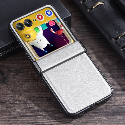 For Motorola Razr 50 Three-stage Folding Leather Texture Phone Case(Silver) by buy2fix