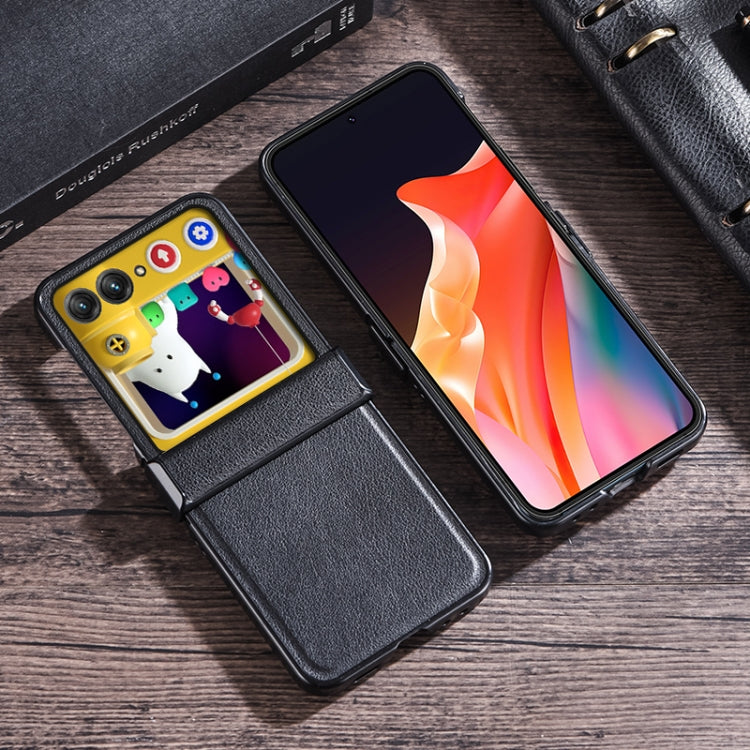 For Motorola Razr 50 Three-stage Folding Leather Texture Phone Case(Black) by buy2fix