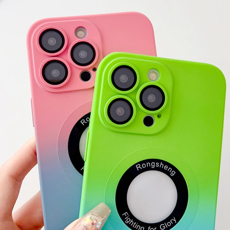 For iPhone 12 Pro Max Two-color Gradient MagSafe TPU Phone Case(Green+Blue) by buy2fix