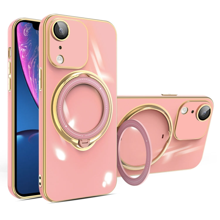 For iPhone XR Multifunction Electroplating MagSafe Holder Phone Case(Pink) by buy2fix