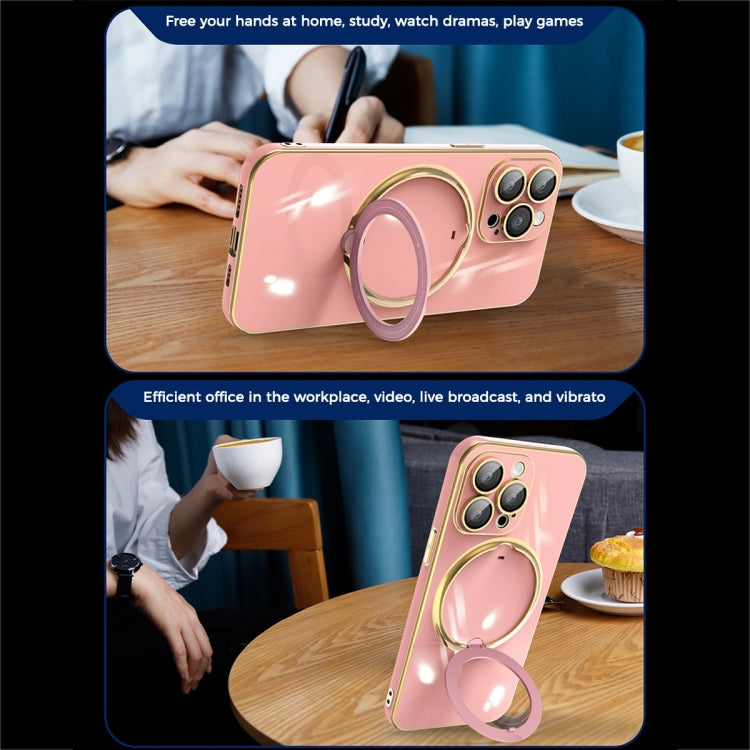 For iPhone XR Multifunction Electroplating MagSafe Holder Phone Case(Pink) by buy2fix