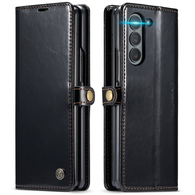 For Samsung Galaxy Z Fold5 CaseMe-003 PU + PC Business Style Crazy Horse Texture Leather Phone Case(Black) - Galaxy Z Fold5 Cases by CaseMe | Online Shopping UK | buy2fix