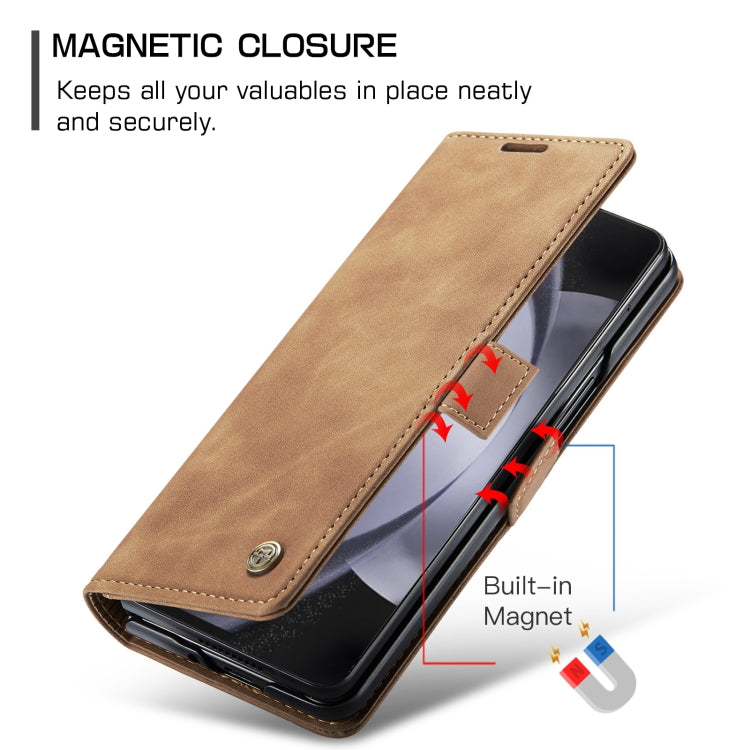 For Samsung Galaxy Z Fold5 CaseMe-013 Multifunctional Retro Frosted Leather Phone Case(Brown) by CaseMe