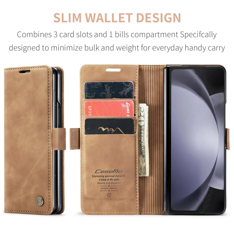 For Samsung Galaxy Z Fold5 CaseMe-013 Multifunctional Retro Frosted Leather Phone Case(Brown) by CaseMe