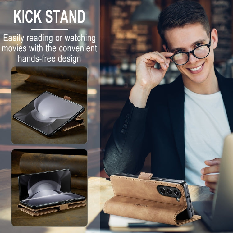 For Samsung Galaxy Z Fold5 CaseMe-013 Multifunctional Retro Frosted Leather Phone Case(Brown) by CaseMe