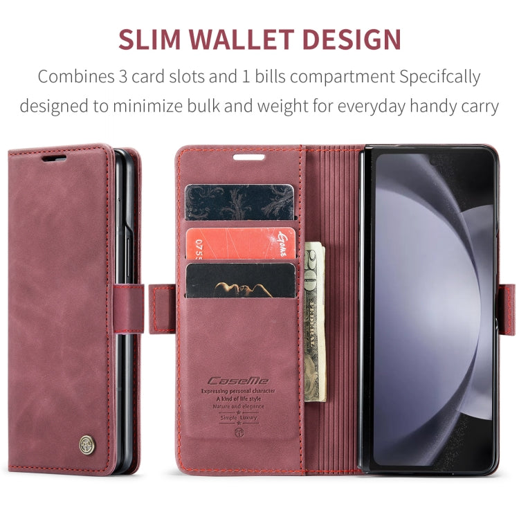 For Samsung Galaxy Z Fold5 CaseMe-013 Multifunctional Retro Frosted Leather Phone Case(Wine Red) by CaseMe