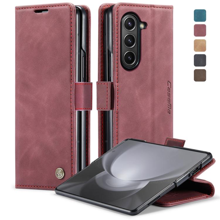 For Samsung Galaxy Z Fold5 CaseMe-013 Multifunctional Retro Frosted Leather Phone Case(Wine Red) by CaseMe