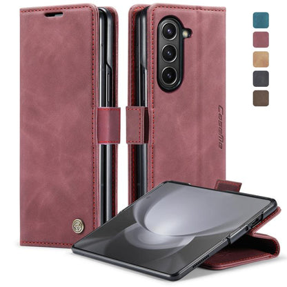 For Samsung Galaxy Z Fold5 CaseMe-013 Multifunctional Retro Frosted Leather Phone Case(Wine Red) by CaseMe