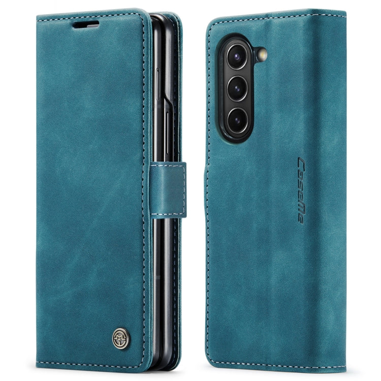 For Samsung Galaxy Z Fold5 CaseMe-013 Multifunctional Retro Frosted Leather Phone Case(Blue) by CaseMe