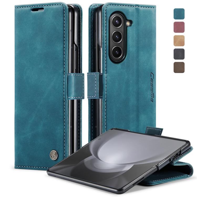 For Samsung Galaxy Z Fold5 CaseMe-013 Multifunctional Retro Frosted Leather Phone Case(Blue) by CaseMe