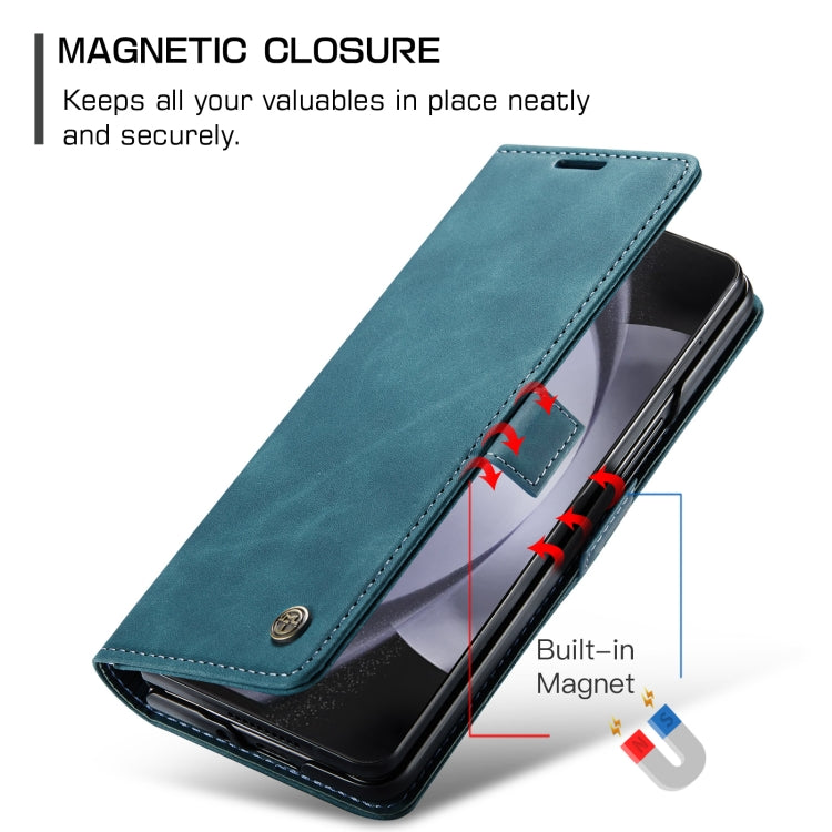 For Samsung Galaxy Z Fold5 CaseMe-013 Multifunctional Retro Frosted Leather Phone Case(Blue) by CaseMe