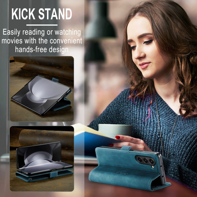 For Samsung Galaxy Z Fold5 CaseMe-013 Multifunctional Retro Frosted Leather Phone Case(Blue) by CaseMe