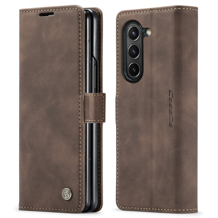 For Samsung Galaxy Z Fold5 CaseMe-013 Multifunctional Retro Frosted Leather Phone Case(Coffee) by CaseMe