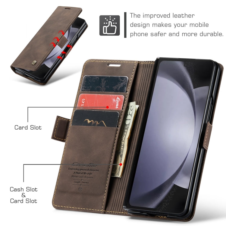 For Samsung Galaxy Z Fold5 CaseMe-013 Multifunctional Retro Frosted Leather Phone Case(Coffee) by CaseMe