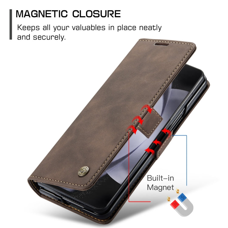 For Samsung Galaxy Z Fold5 CaseMe-013 Multifunctional Retro Frosted Leather Phone Case(Coffee) by CaseMe