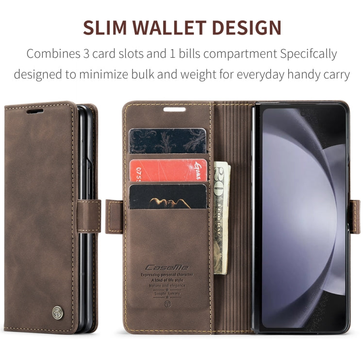 For Samsung Galaxy Z Fold5 CaseMe-013 Multifunctional Retro Frosted Leather Phone Case(Coffee) by CaseMe