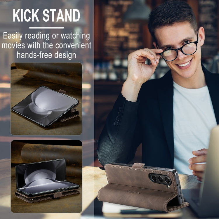 For Samsung Galaxy Z Fold5 CaseMe-013 Multifunctional Retro Frosted Leather Phone Case(Coffee) by CaseMe