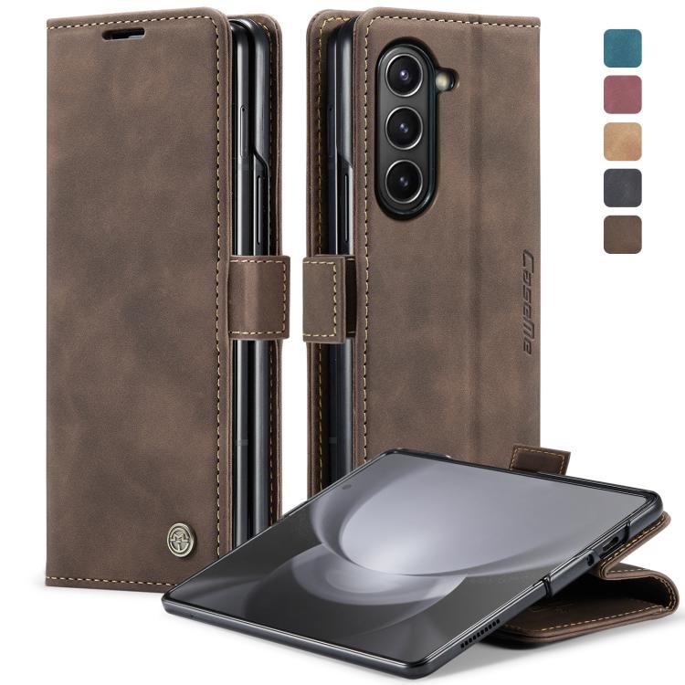 For Samsung Galaxy Z Fold5 CaseMe-013 Multifunctional Retro Frosted Leather Phone Case(Coffee) by CaseMe