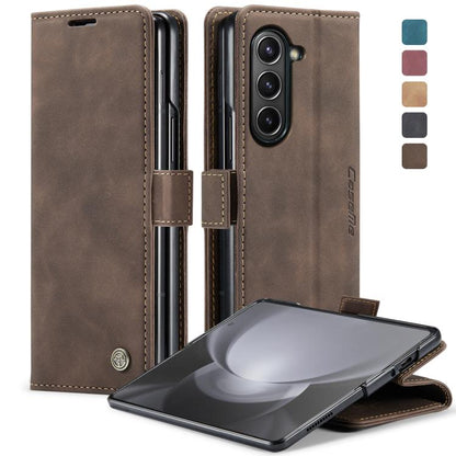 For Samsung Galaxy Z Fold5 CaseMe-013 Multifunctional Retro Frosted Leather Phone Case(Coffee) by CaseMe