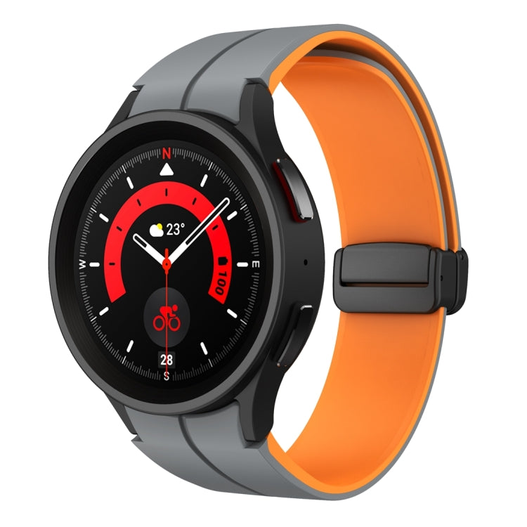 For Samsung Galaxy Watch 6 / 6 Classic Dual Color Magnetic Folding Buckle Silicone Watch Band(Grey+Orange) - Watch Bands by buy2fix | Online Shopping UK | buy2fix