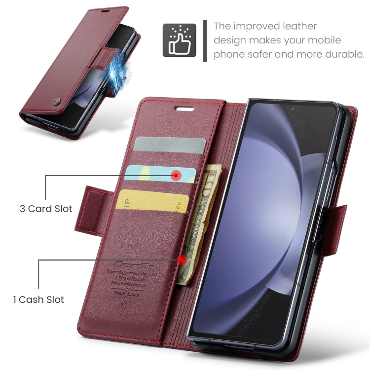 For Samsung Galaxy Z Fold5 CaseMe 023 Butterfly Buckle Litchi Texture RFID Anti-theft Leather Phone Case(Wine Red) - Galaxy Z Fold5 Cases by CaseMe | Online Shopping UK | buy2fix