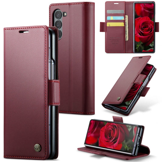 For Samsung Galaxy Z Fold6 5G CaseMe 023 Butterfly Buckle Litchi Texture RFID Anti-theft Leather Phone Case(Wine Red) - Galaxy Z Fold6 5G Cases by CaseMe | Online Shopping UK | buy2fix