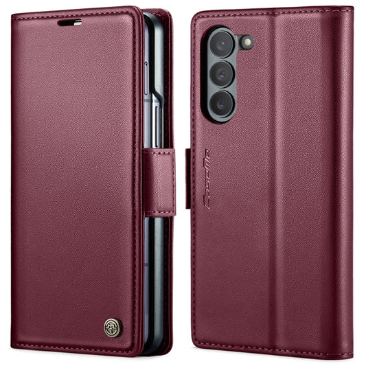For Samsung Galaxy Z Fold6 5G CaseMe 023 Butterfly Buckle Litchi Texture RFID Anti-theft Leather Phone Case(Wine Red) by CaseMe