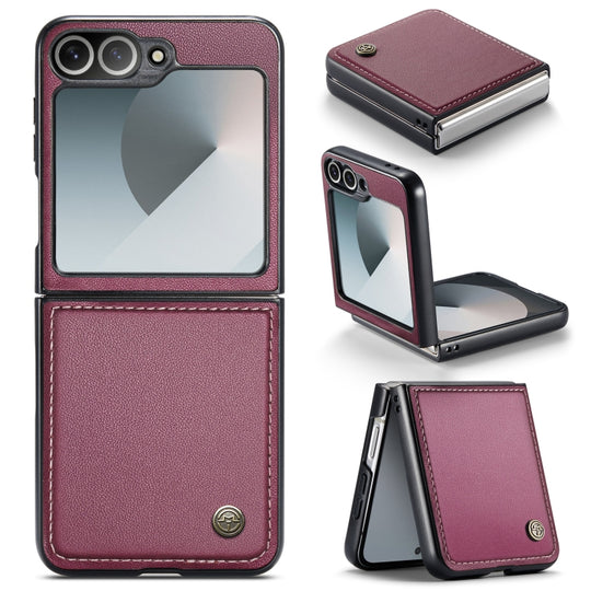 For Samsung Galaxy Z Flip6 / Flip7 FE CaseMe 023 Butterfly Buckle Litchi Texture RFID Anti-theft Leather Phone Case(Wine Red)