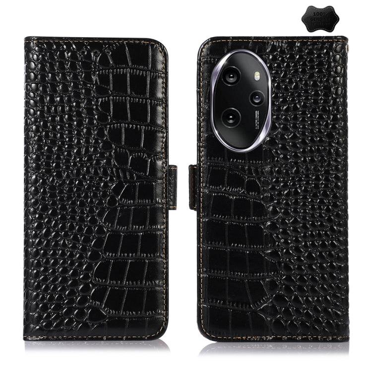 For Honor 100 Pro Crocodile Top Layer Cowhide Leather Phone Case(Black) - Honor Cases by buy2fix | Online Shopping UK | buy2fix