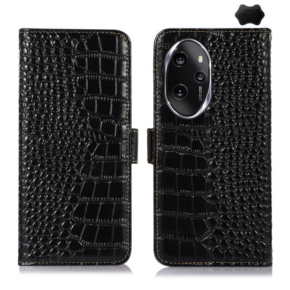 For Honor 100 Pro Crocodile Top Layer Cowhide Leather Phone Case(Black) - Honor Cases by buy2fix | Online Shopping UK | buy2fix