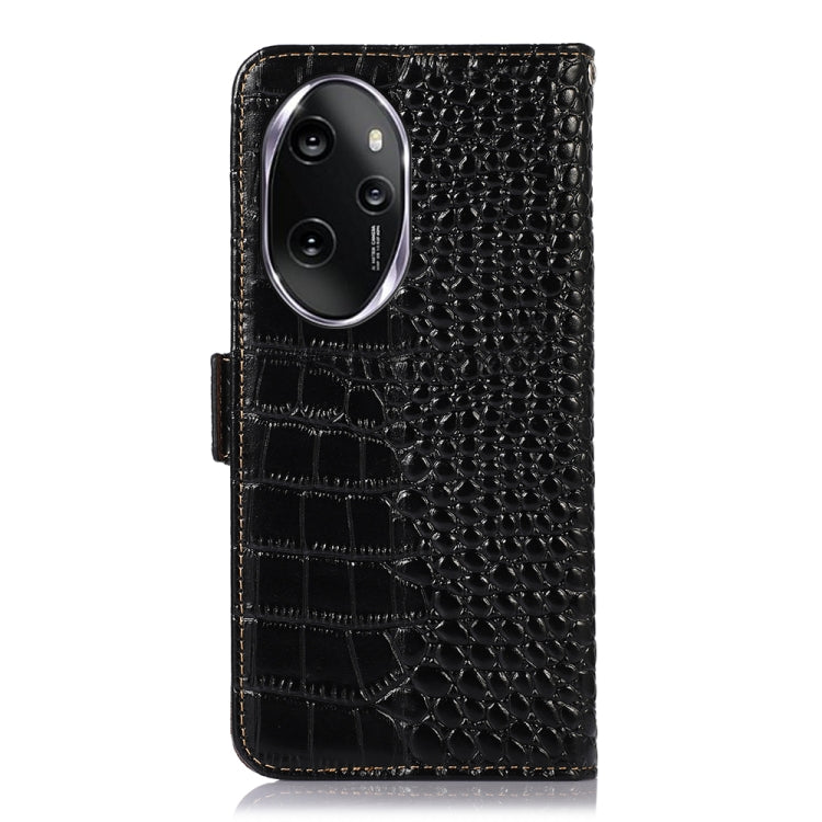For Honor 100 Pro Crocodile Top Layer Cowhide Leather Phone Case(Black) - Honor Cases by buy2fix | Online Shopping UK | buy2fix