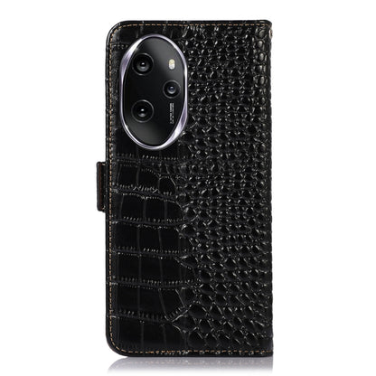 For Honor 100 Pro Crocodile Top Layer Cowhide Leather Phone Case(Black) - Honor Cases by buy2fix | Online Shopping UK | buy2fix