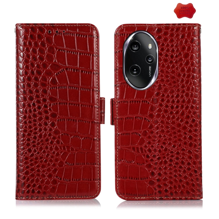 For Honor 100 Pro Crocodile Top Layer Cowhide Leather Phone Case(Red) - Honor Cases by buy2fix | Online Shopping UK | buy2fix