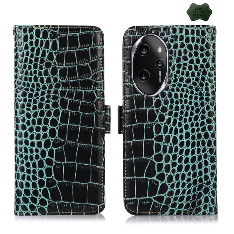 For Honor 100 Pro Crocodile Top Layer Cowhide Leather Phone Case(Green) - Honor Cases by buy2fix | Online Shopping UK | buy2fix