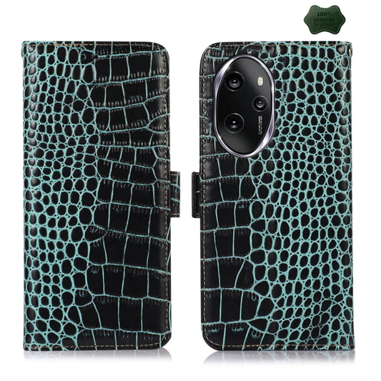 For Honor 100 Pro Crocodile Top Layer Cowhide Leather Phone Case(Green) - Honor Cases by buy2fix | Online Shopping UK | buy2fix