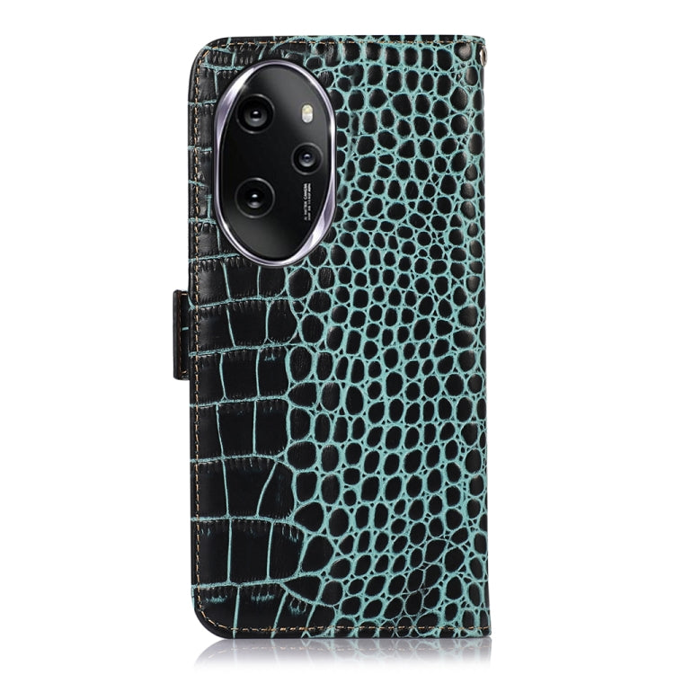 For Honor 100 Pro Crocodile Top Layer Cowhide Leather Phone Case(Green) - Honor Cases by buy2fix | Online Shopping UK | buy2fix
