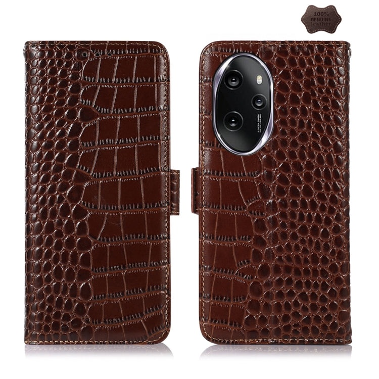 For Honor 100 Pro Crocodile Top Layer Cowhide Leather Phone Case(Brown) - Honor Cases by buy2fix | Online Shopping UK | buy2fix