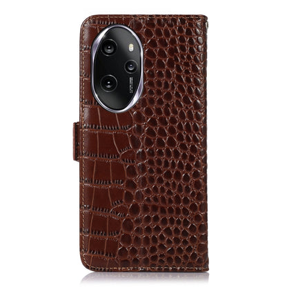 For Honor 100 Pro Crocodile Top Layer Cowhide Leather Phone Case(Brown) - Honor Cases by buy2fix | Online Shopping UK | buy2fix