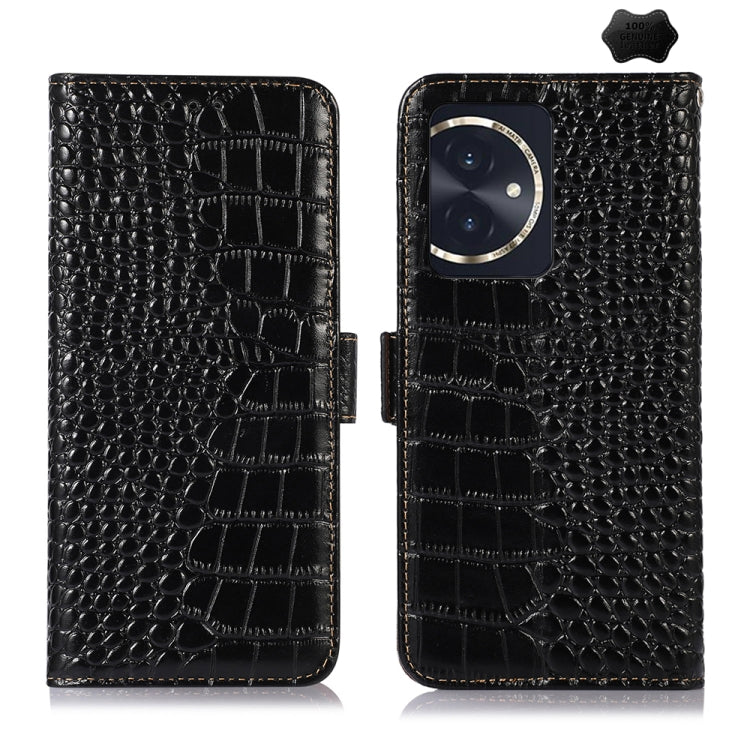 For Honor 100 Crocodile Top Layer Cowhide Leather Phone Case(Black) - Honor Cases by buy2fix | Online Shopping UK | buy2fix