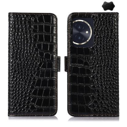 For Honor 100 Crocodile Top Layer Cowhide Leather Phone Case(Black) - Honor Cases by buy2fix | Online Shopping UK | buy2fix